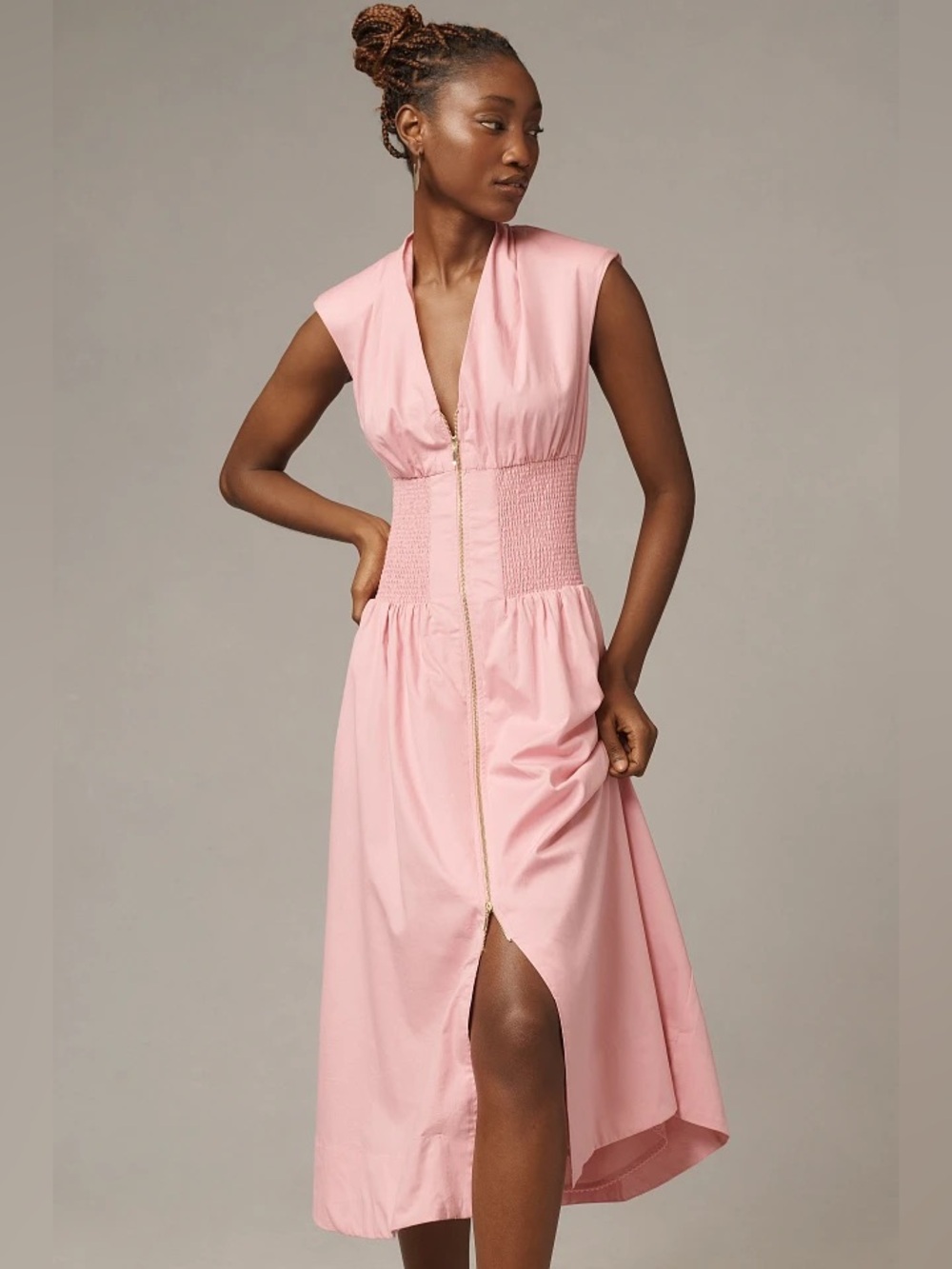 Anthropologie The Tommie Blush Pink Zip-Front Midi Dress